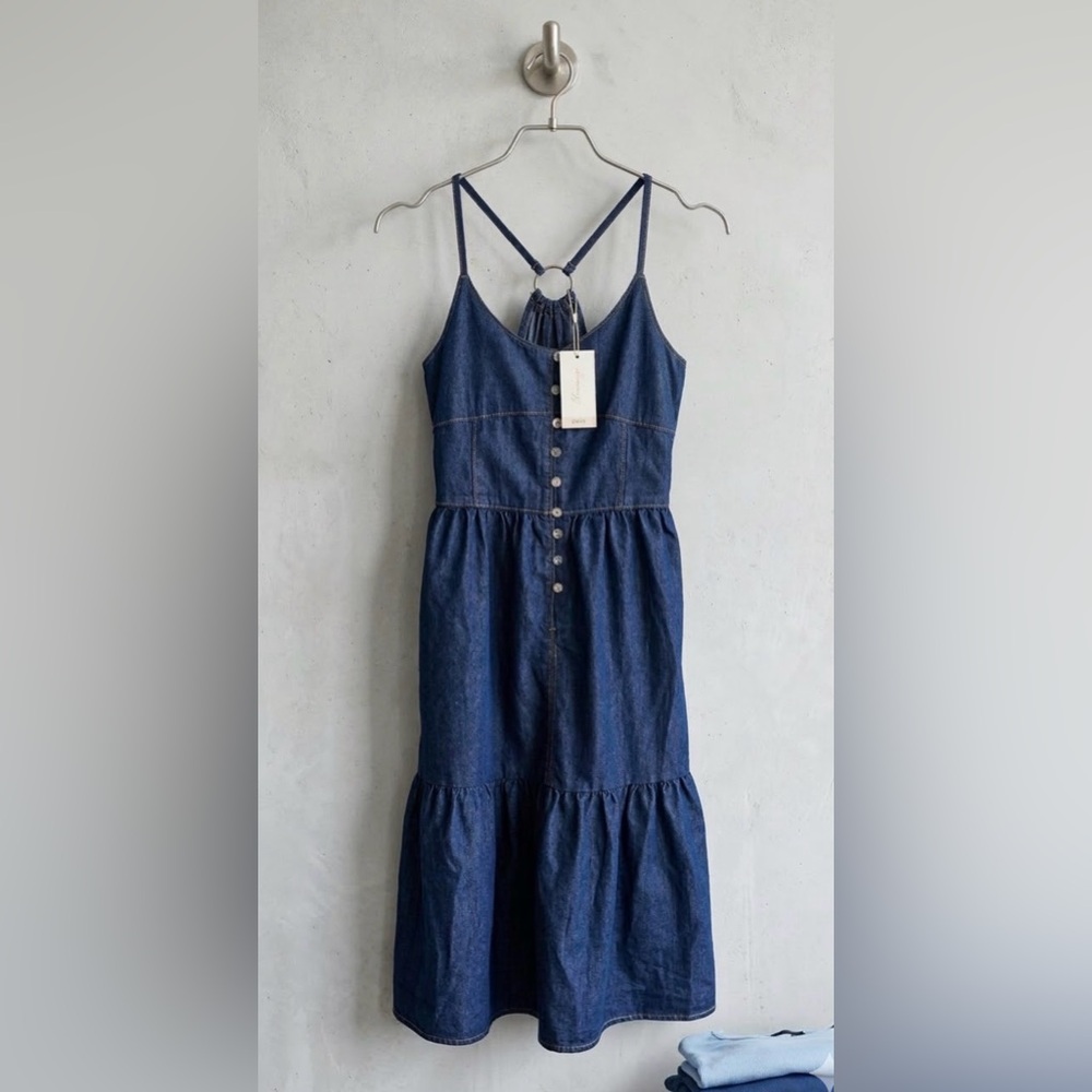 Girls' Navy Denim Button-Front Sundress